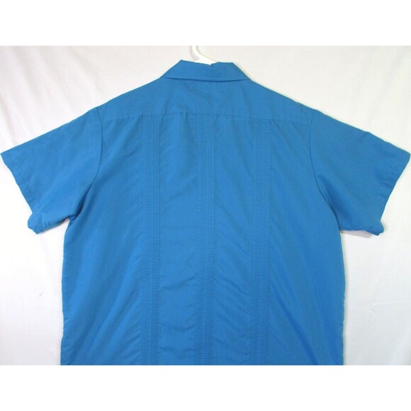 Haband Guayabera Shirt Mens XL Blue Zip Front Embroidered 4 Pocket Short Sleeve - Picture 3 of 11
